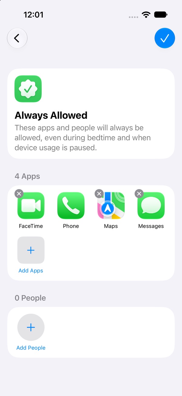 Always Allowed in edit mode: remove buttons on FaceTime, Maps and Messages, none on Phone